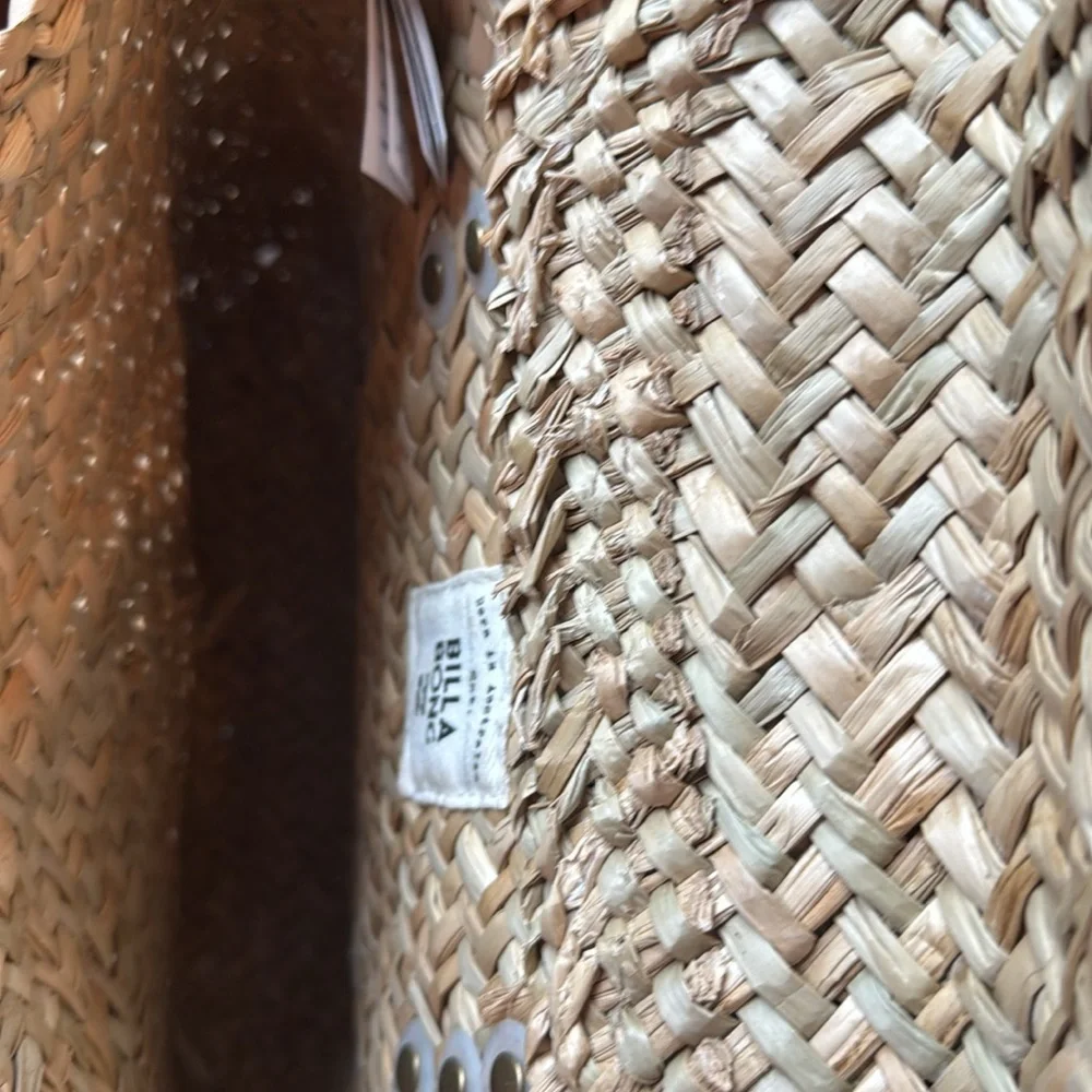 BILLABONG Changing Tides Straw Packpack Woven Tan Backpack Faux Leather Straps